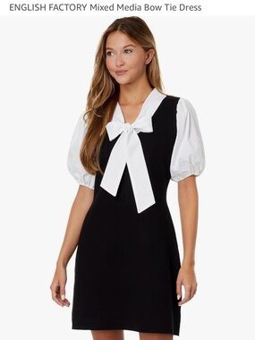 English Factory Black Mini Dress with White Bow Tie